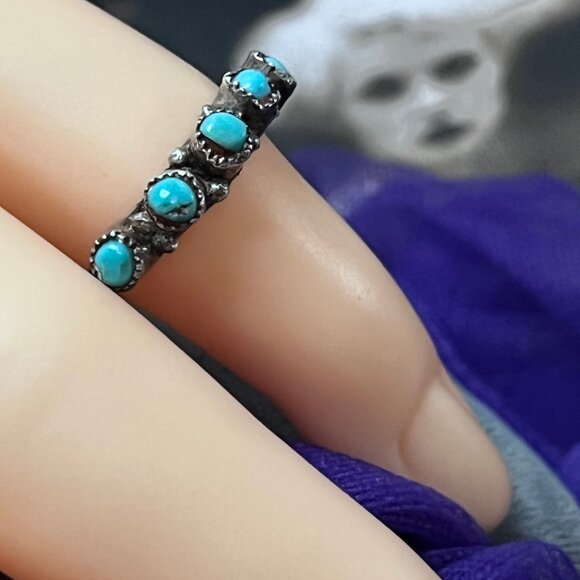 NAVAJO Petite Point Turquoise Anniversary Wedding Band Size 5 made on Sterling - Picture 1 of 6